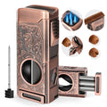 Tesonway Cigar Torch Lighter 4 Jet Flame Cigar Lighter with Cigar Cutter V Cut Cigar Accessories Cigar Holder Cigar Punch Cigar Draw Enhancer Windproof Refillable Butane Lighter Cigar Gifts for Men