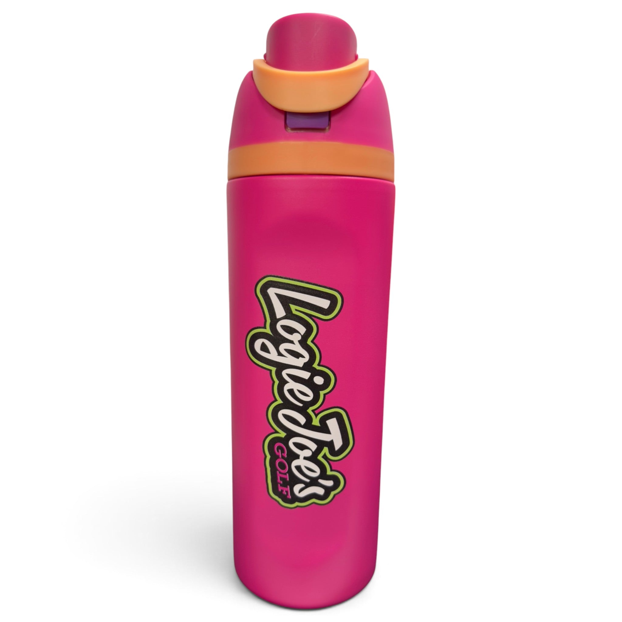 Pink/Orange Script Logie Joe's Hydration Bottle | 24oz Insulated Stainless Steel | Flip Straw Lid w/ Handle