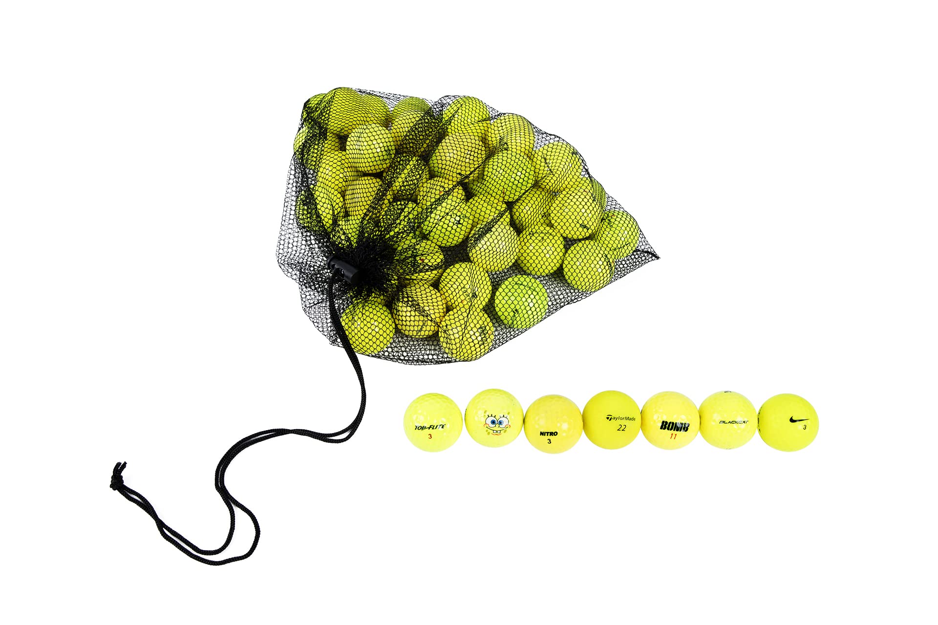48-Pack Clean Green Recycled Yellow Golf Balls - Neon Colored - Used Good Condition - includes Mesh Carry Bag - Cheap Golf Balls for Men and Women