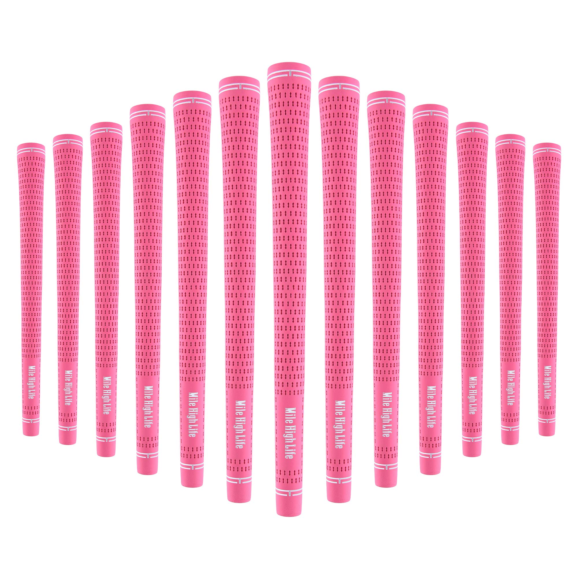 Mile High Life Golf Grips | Standard Golf Club Grips | 3 Pack or 13 Pack Golf Grips Bundle | Anti-slip Rubber Golf Grip for Men Women Juniors(13 Pack Pink)