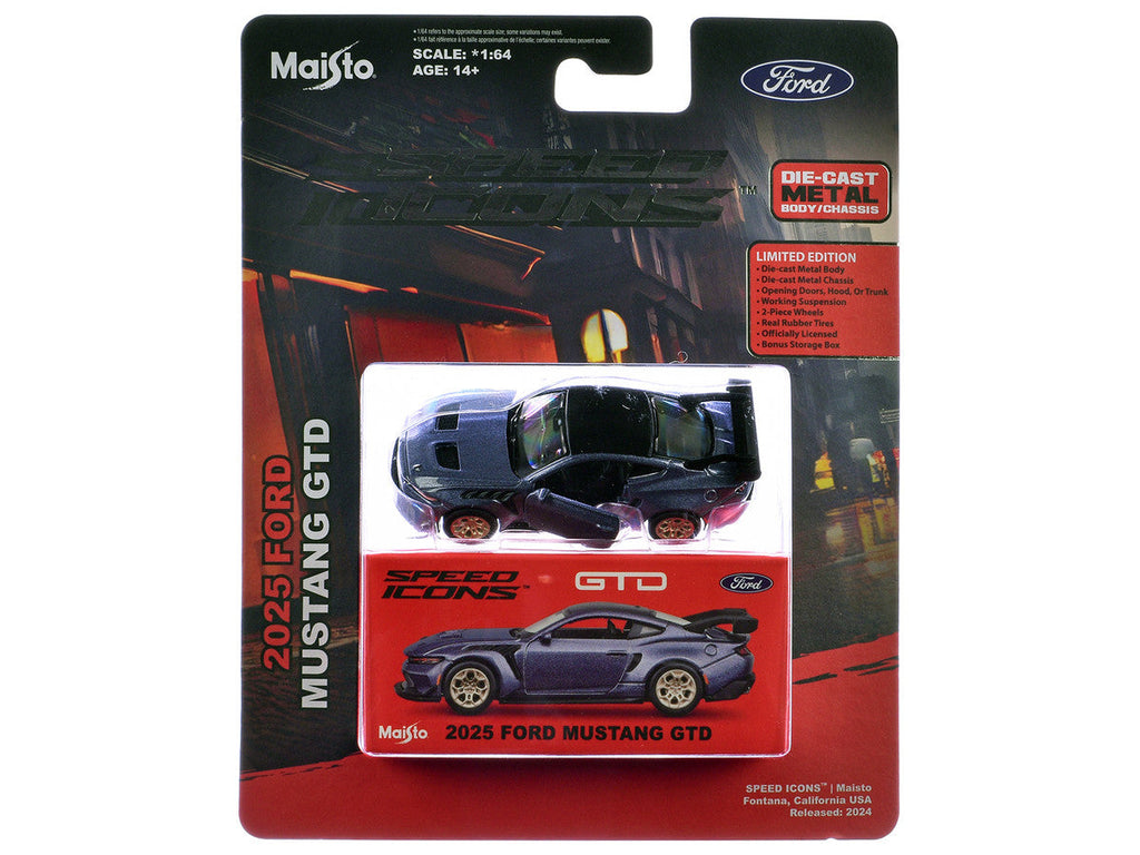 2025 Ford Mustang GTD Purple Metallic with Black Top "Speed Icons" Series 1/64 Diecast Model Car by Maisto