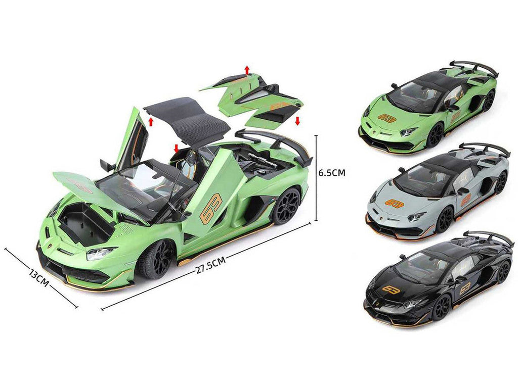 Lamborghini Aventador SVJ Roadster Green Metallic with Carbon Top and Gold Accents 1/18 Diecast Model Car by Heimanba