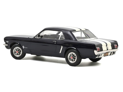 1965 Ford Mustang Hardtop Coupe Nightmist Blue Metallic with White Stripes 1/18 Diecast Model Car by Norev