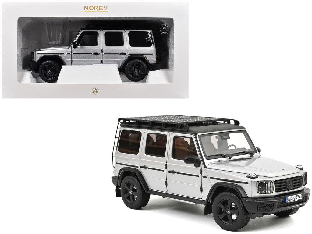 2024 Mercedes-Benz G-Class Professional Iridium Silver Metallic with Black Top and Roof Rack 1/18 Diecast Model Car by Norev