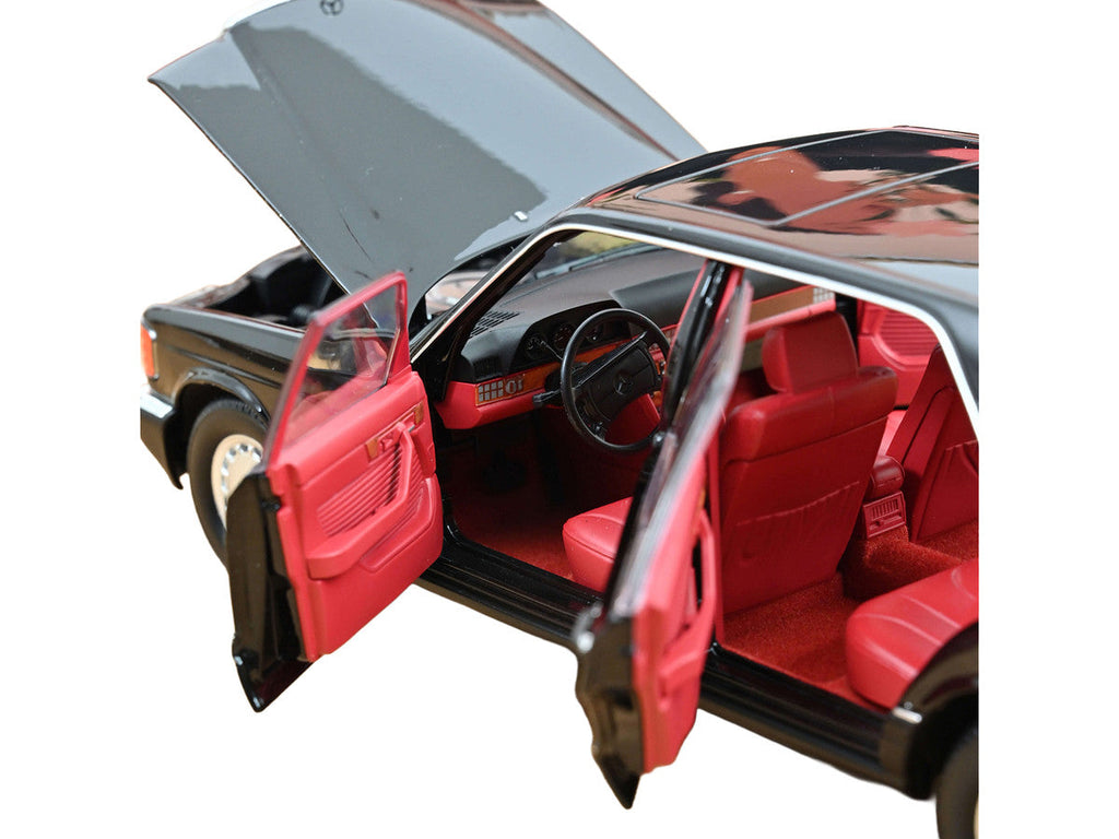 1991 Mercedes-Benz 560 SEL Type W126 Black with Red Interior 1/18 Diecast Model Car by Norev