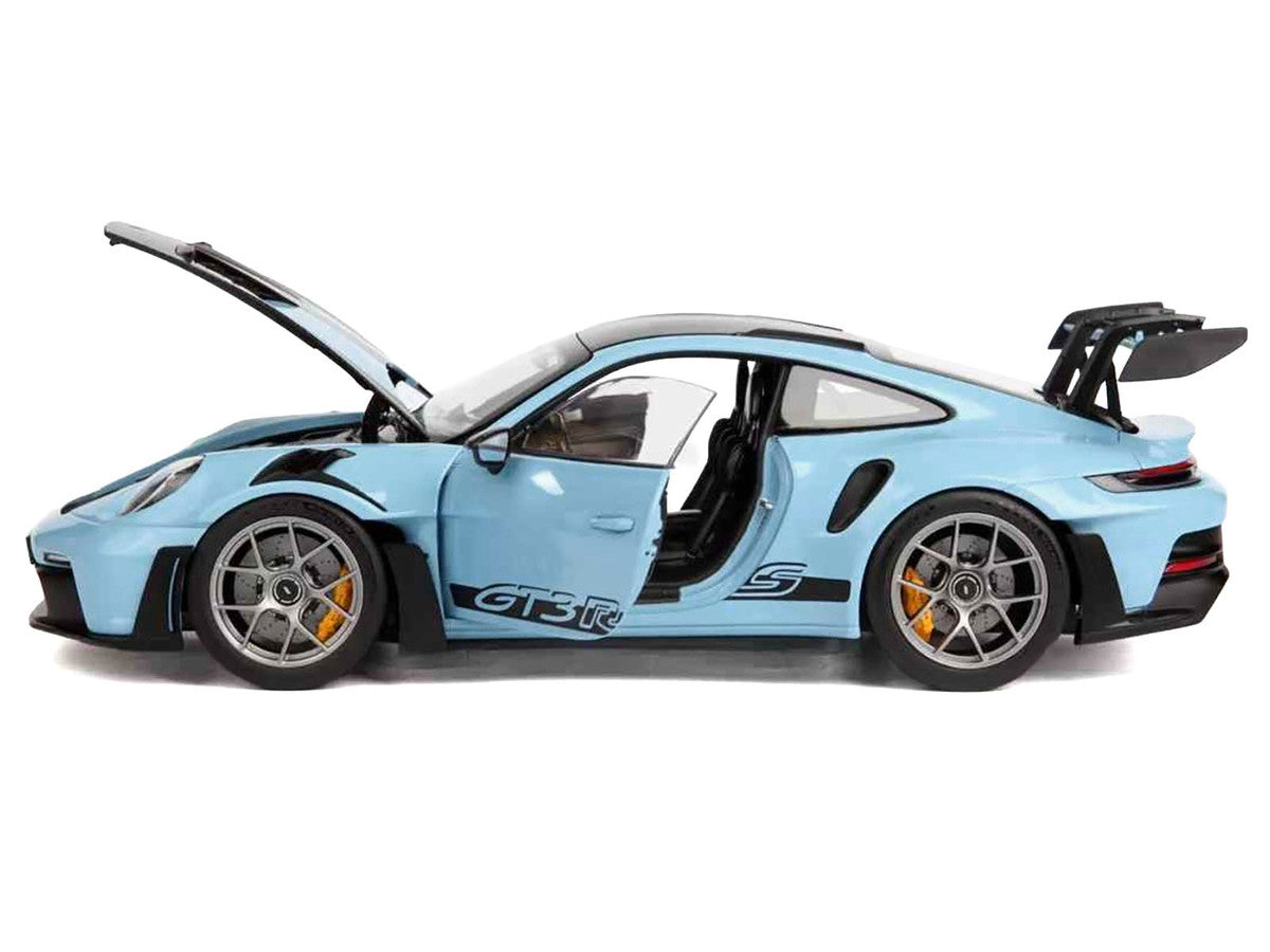 2022 Porsche 911 GT3 RS Weissach Pack Gulf Blue with Carbon Top and Hood Stripes 1/18 Diecast Model Car by Norev