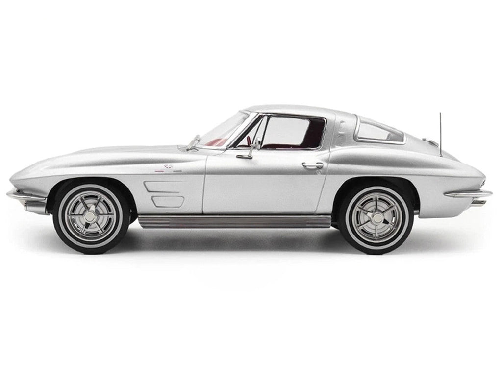 1963 Chevrolet Corvette Sting Ray Sebring Silver Metallic with Red Interior 1/18 Diecast Model Car by Norev