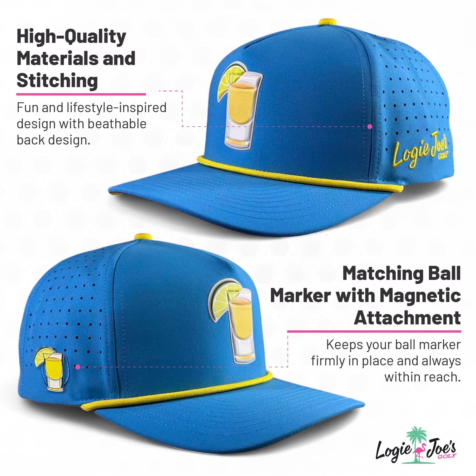 Fossil Fairway Golf Hat | Snapback Cap | Built-in Magnetic Ball Marker Holder + Marker Included | Adjustable