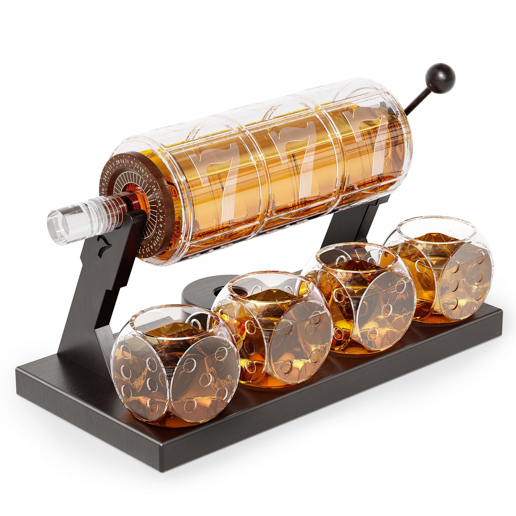 Slot Whiskey Decanter Sets for Men Kollea 50.7 Oz Whiskey Decanter Set with 4 Dice Glasses Casino Style Decanter for Bourbon Gifts for Men Dad Him Boyfriend Guy Birthday Anniversary Valentine