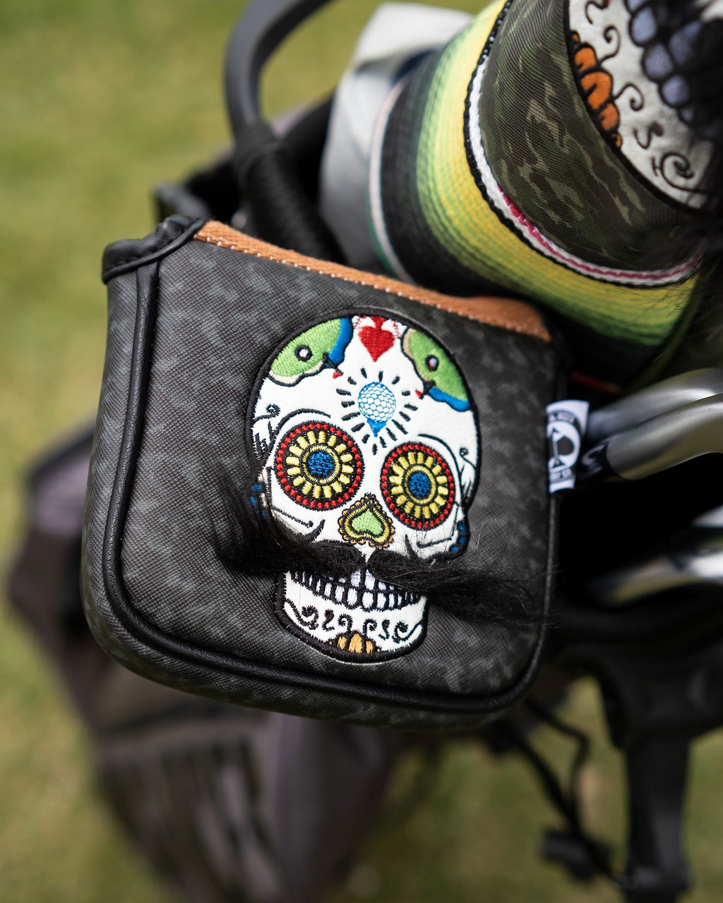Mustache Sugar Skull Mallet Putter Headcover – Gray Camo