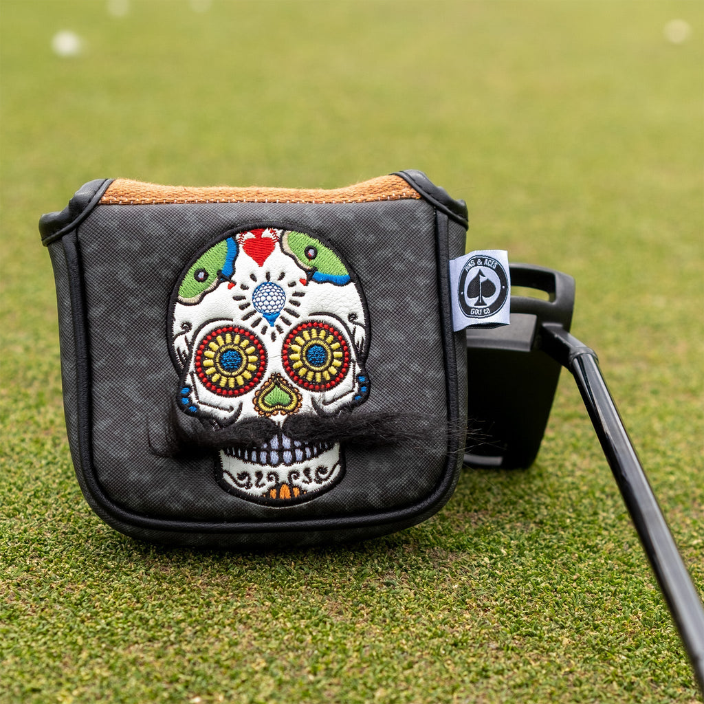 Mustache Sugar Skull Mallet Putter Headcover – Gray Camo