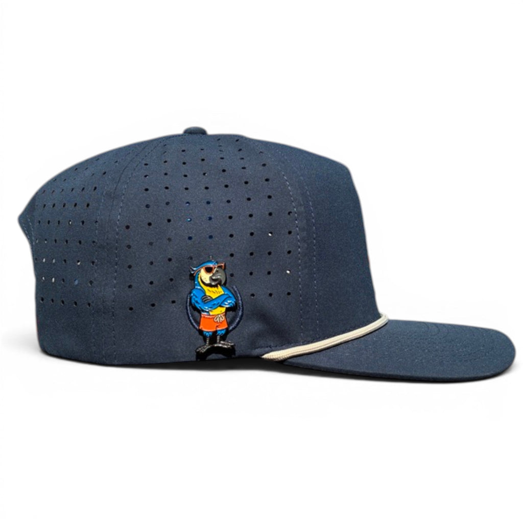 Parrot Patrol Golf Hat | Snapback Cap | Built-in Magnetic Ball Marker Holder + Marker Included | Adjustable Navy Parrot