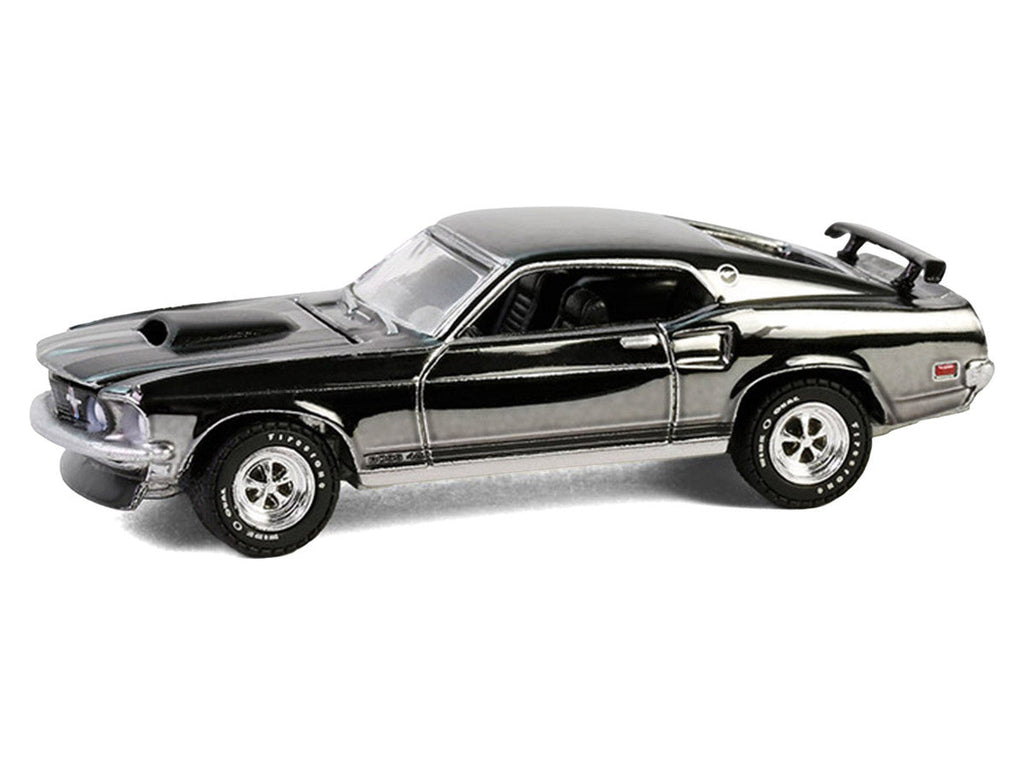 1969 Ford Mustang Boss 429 Silver Chrome Edition with Black Stripes "John Wick" (2014) Movie "Hobby Exclusive" Series 1/64 Diecast Model Car by Greenlight