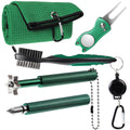 5 Pcs Golf Cleaning Kit Golf Towel Retractable Golf Club Brush Golf Club Groove Sharpener for U and V Grooves Divot Repair Tool Golf Accessories for Golf Ball Lover Gifts (Green)