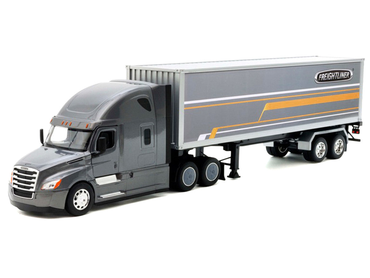 Freightliner Cascadia Truck Gray Metallic with Gray Container with Graphics "Transporter" Series 1/32 Diecast Model by Welly