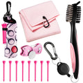 Liliful 12 Pcs Golf Accessories Kit Include Golf Tees Golf Towel Golf Ball Bag with Hook Cleaner Brush Divot Tool with Magnetic Ball Marker for Women Man Golf Gifts(Pink)