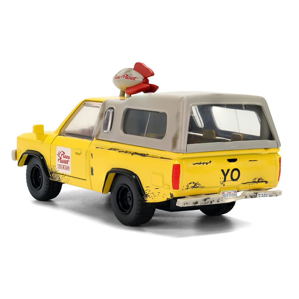 Pizza Planet Truck Yellow (Weathered) with Beige Camper "Toy Story" (1995) Movie "Hollywood Rides" Series 1/32 Diecast Model Car by Jada