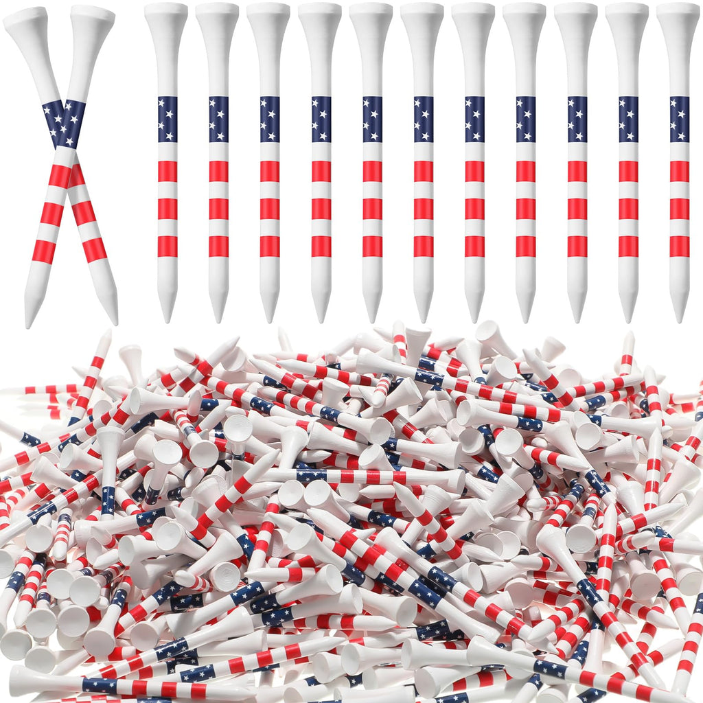 Mudder 600 Pcs 3-1/4" Golf Tees USA Stars and Stripes American Flag Golf Tees Bulk Bamboo Patriotic Golf Tees Long Red White and Blue Golfing Tees for Men Women(Chic)
