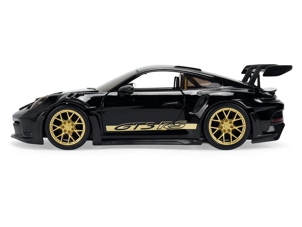 Porsche 911 (992) GT3 RS Black with Carbon Top and Hood Stripes and Gold Wheels "Hyper-Spec" 1/24 Diecast Model Car by Jada