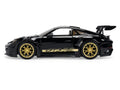 Porsche 911 (992) GT3 RS Black with Carbon Top and Hood Stripes and Gold Wheels "Hyper-Spec" 1/24 Diecast Model Car by Jada