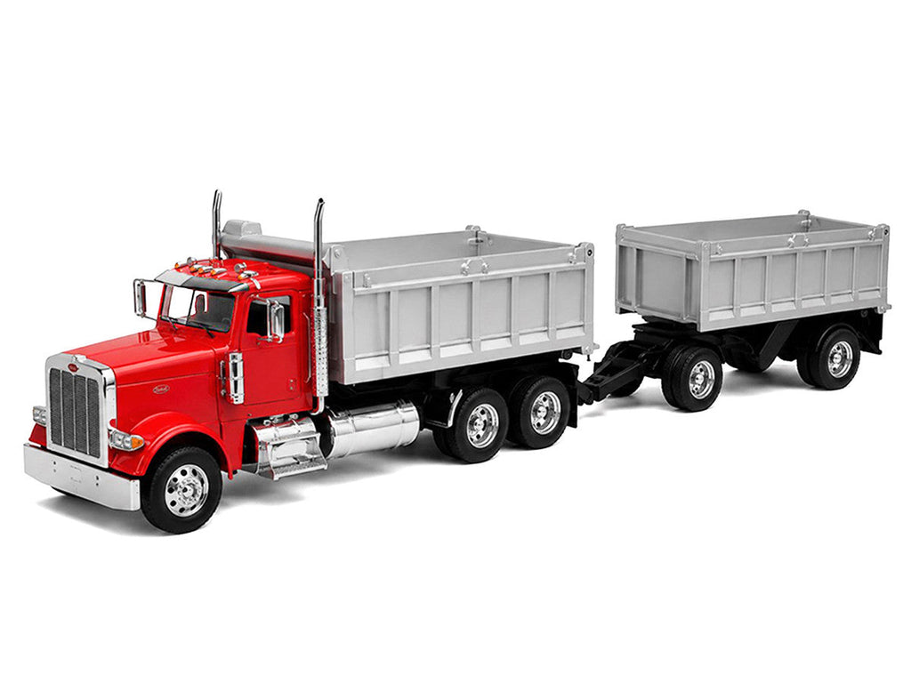 Peterbilt 379 Dump Truck Red with Gray Double Dump Trailer "Transporter" Series 1/32 Diecast Model by Welly