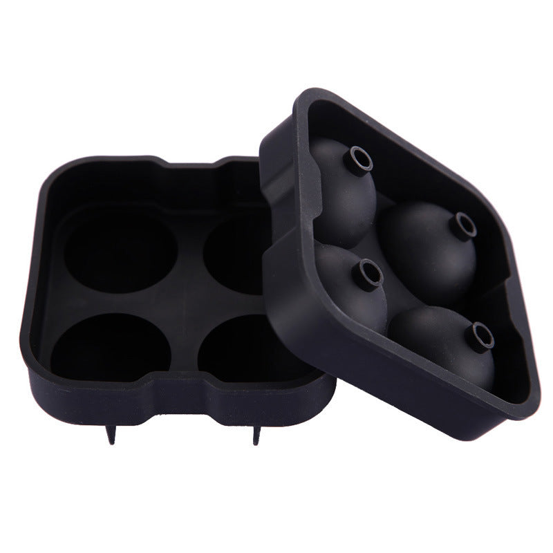 Black 4-Cavity Silicone Ice Ball Maker Tray