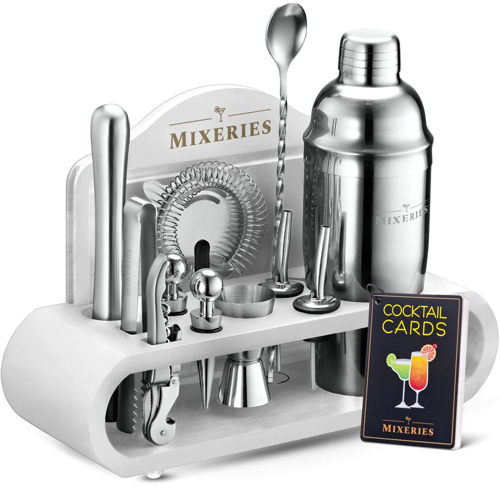 Mixology Bartender Kit with Stand - 18 Piece Bar Set Cocktail Shaker Drink Mixer Set for Home Bar with All Bar Accessories - Bar Tool Set Cocktail Kit Mixology Set Bar Kit (White)