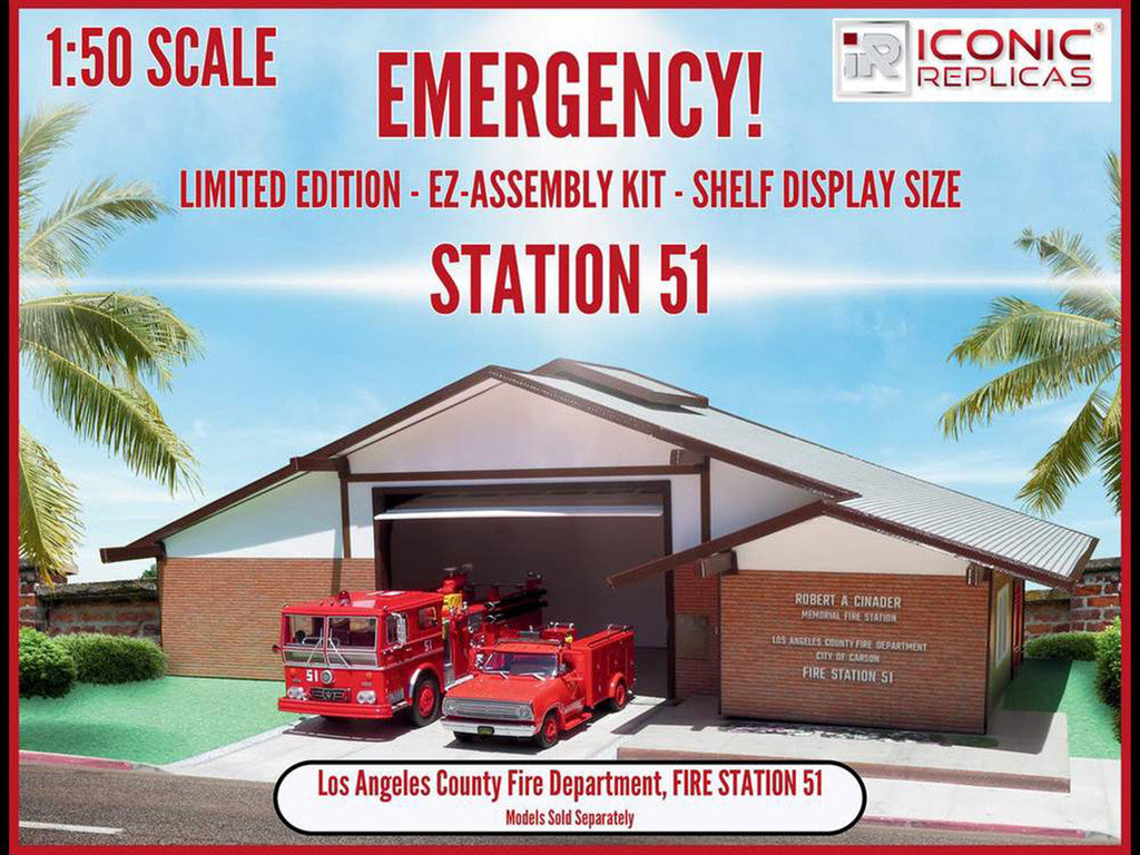Los Angeles County Fire Department Fire Station 51 Diorama EZ Assembly Kit "Emergency!" Series 1/50 Model by Iconic Replicas