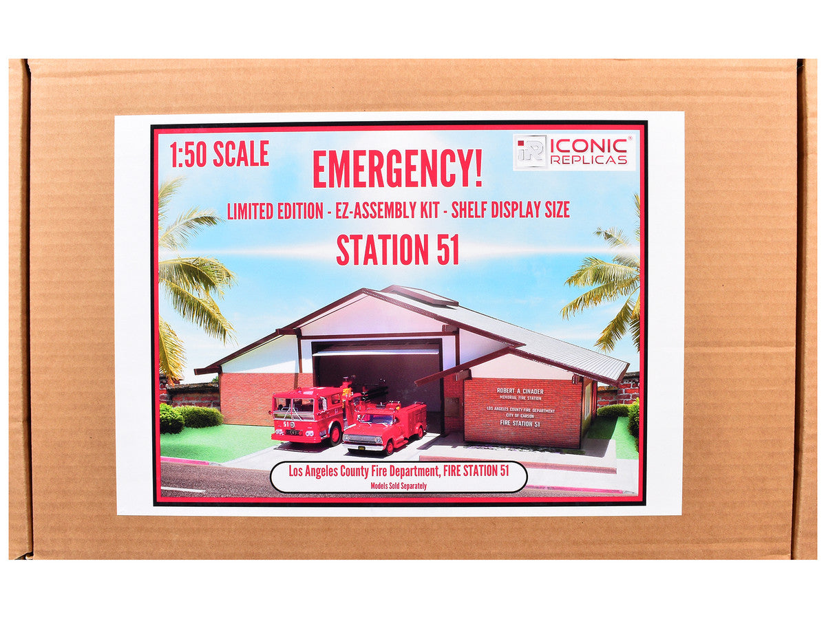 Los Angeles County Fire Department Fire Station 51 Diorama EZ Assembly Kit "Emergency!" Series 1/50 Model by Iconic Replicas