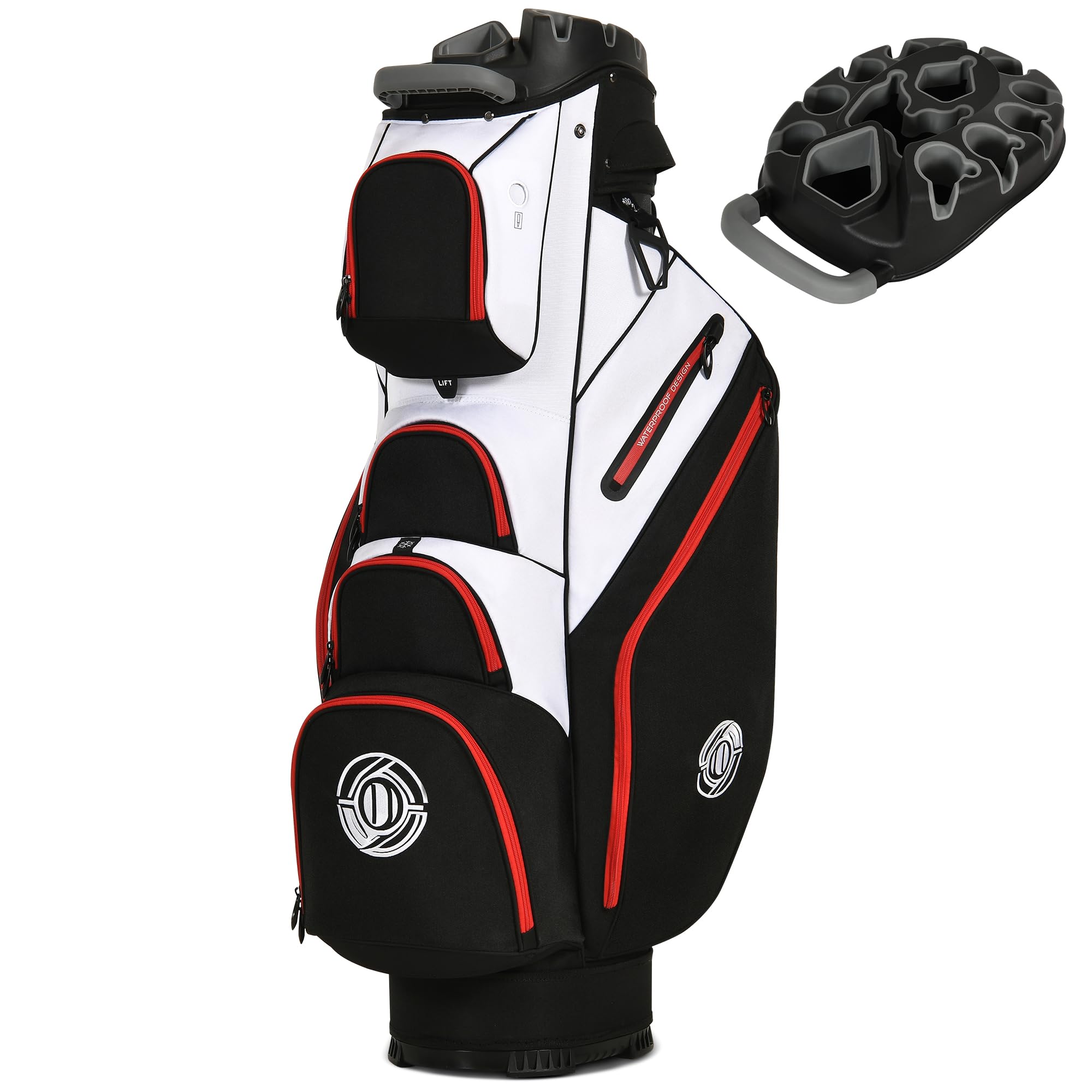 Shopsource Golf Bag 14 Way Top Golf Cart Bag with Full-Length Dividers Cart Golf Bag for Men Women Golf Club Bags with Ergonomic Padded Strap Zippered Pockets Rain Hood Black Red and White