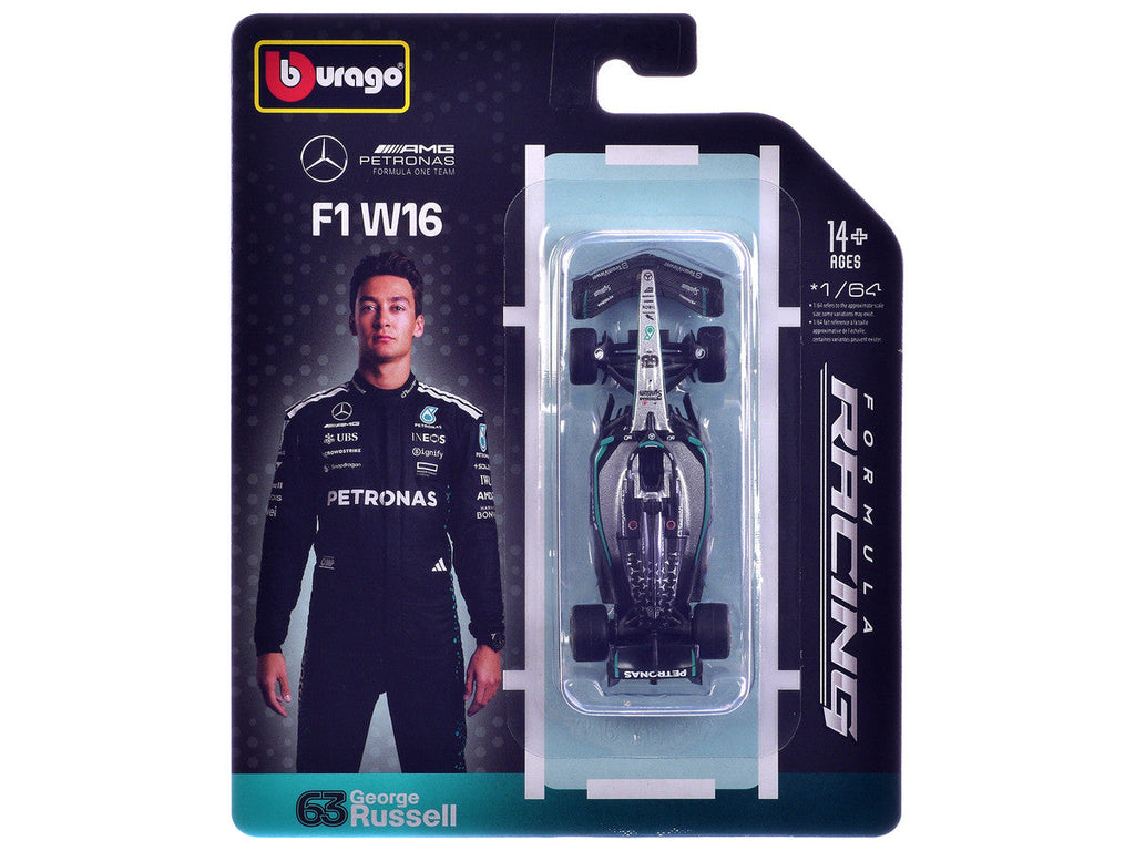 Mercedes AMG F1 W16 E Performance #63 George Russell Formula One F1 World Championship (2025) "Formula Racing" Series 1/64 Diecast Model Car by Bburago