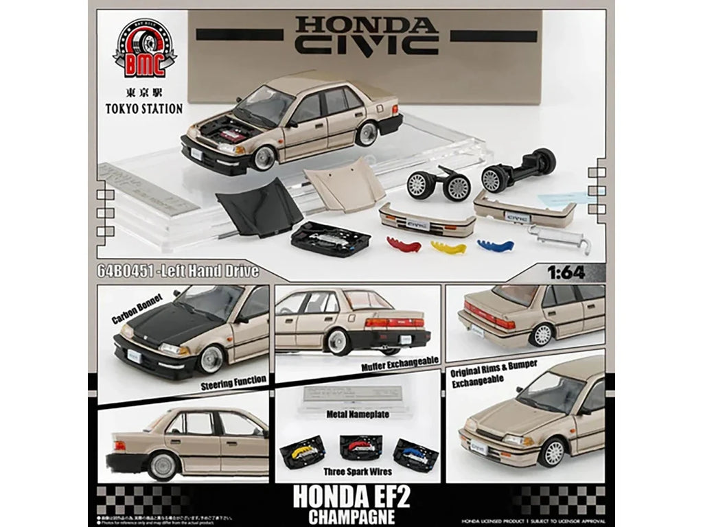 Honda Civic EF2 Champagne Metallic with Alternate Parts 1/64 Diecast Model Car by BM Creations