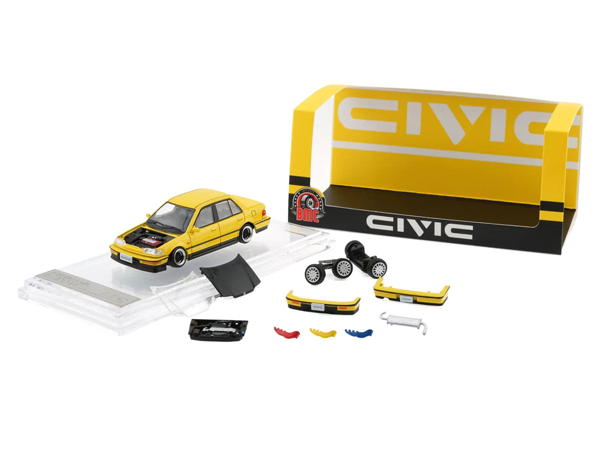Honda Civic EF2 Custom Yellow with Alternate Parts 1/64 Diecast Model Car by BM Creations