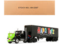 White Western Star 4800 with Green Goblin Head and 40' Vintage Trailer Black with Graphics "Maximum Overdrive" (1986) Movie 40th Anniversary 1/64 Diecast Model by DCP/First Gear