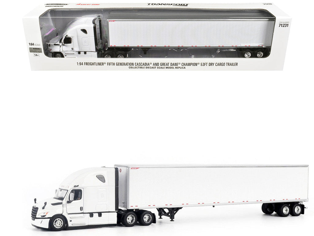 2025 Freightliner Cascadia Gen-5 Truck Tractor with Sleeper and Great Dane Champion 53ft Dry Cargo Trailer Winter White "Transport Series" 1/64 Diecast Model by Diecast Masters