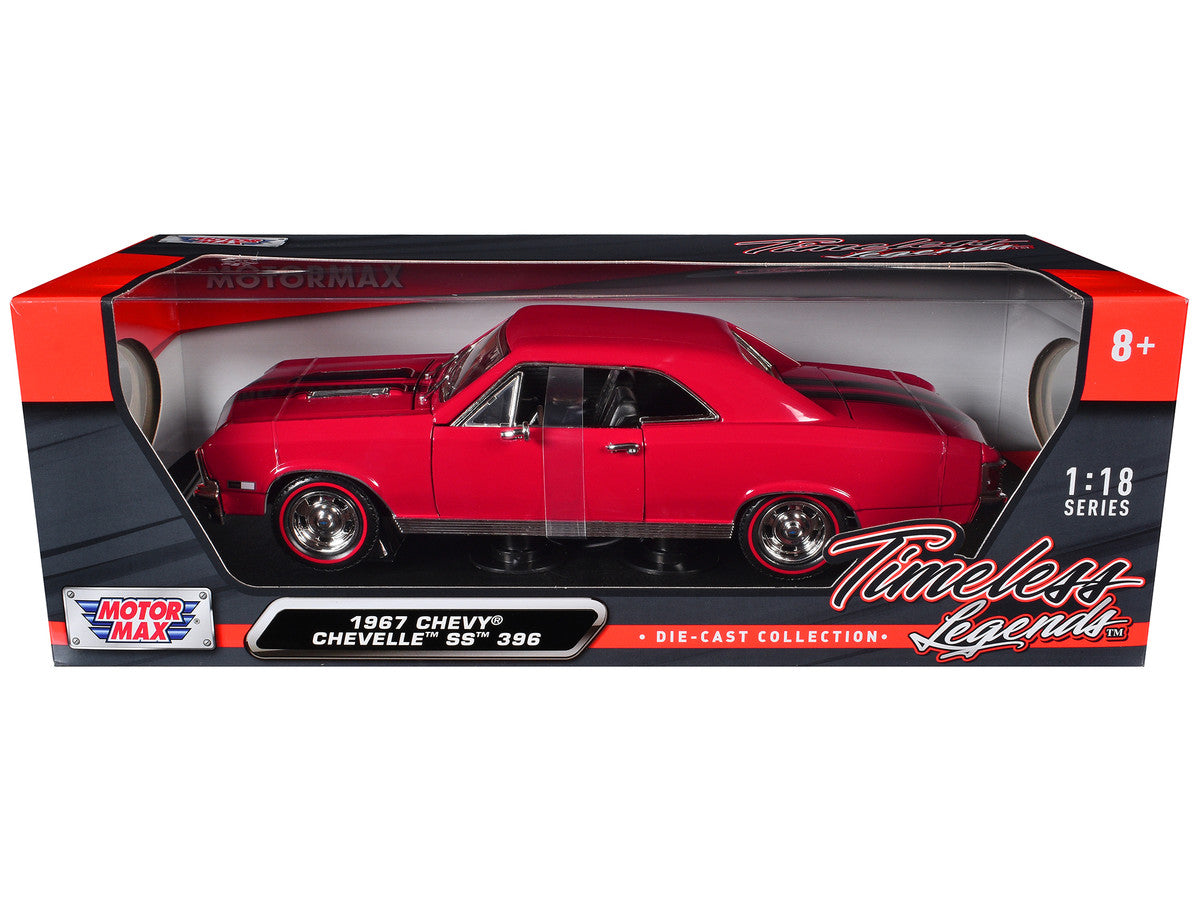 1967 Chevrolet Chevelle SS 396 Red with Black Stripes 1/18 Diecast Model Car by Motormax