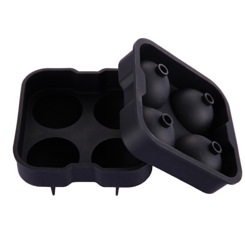 Black 4-Cavity Silicone Ice Ball Maker Tray