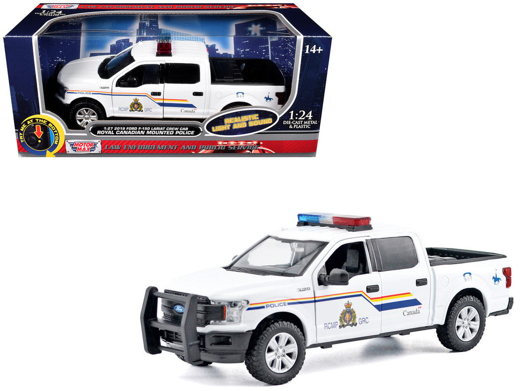 2019 Ford F-150 Lariat Crew Cab Pickup Truck "Royal Canadian Mounted Police" White with Flashing Light Bar and Front and Rear Lights and Sounds "Law Enforcement and Public Service" Series 1/27 Diecast Model Car by Motormax
