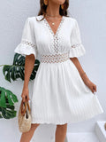 Cutout V-Neck Flounce Sleeve Mini Dress – Ruffled Lined Style