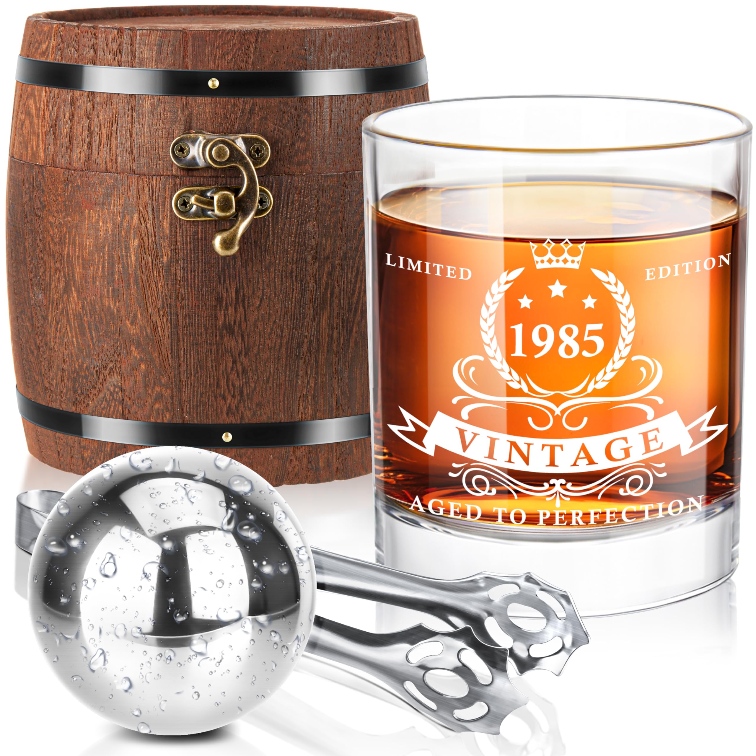 LIGHTEN LIFE 40th Birthday Gifts for Men1985 Whiskey Glass Set in Barrel Box40 Years Old Gifts40th Birthday Gift Ideas40th Birthday Whiskey Glass for Dad Husband40th Birthday Decorations for Men
