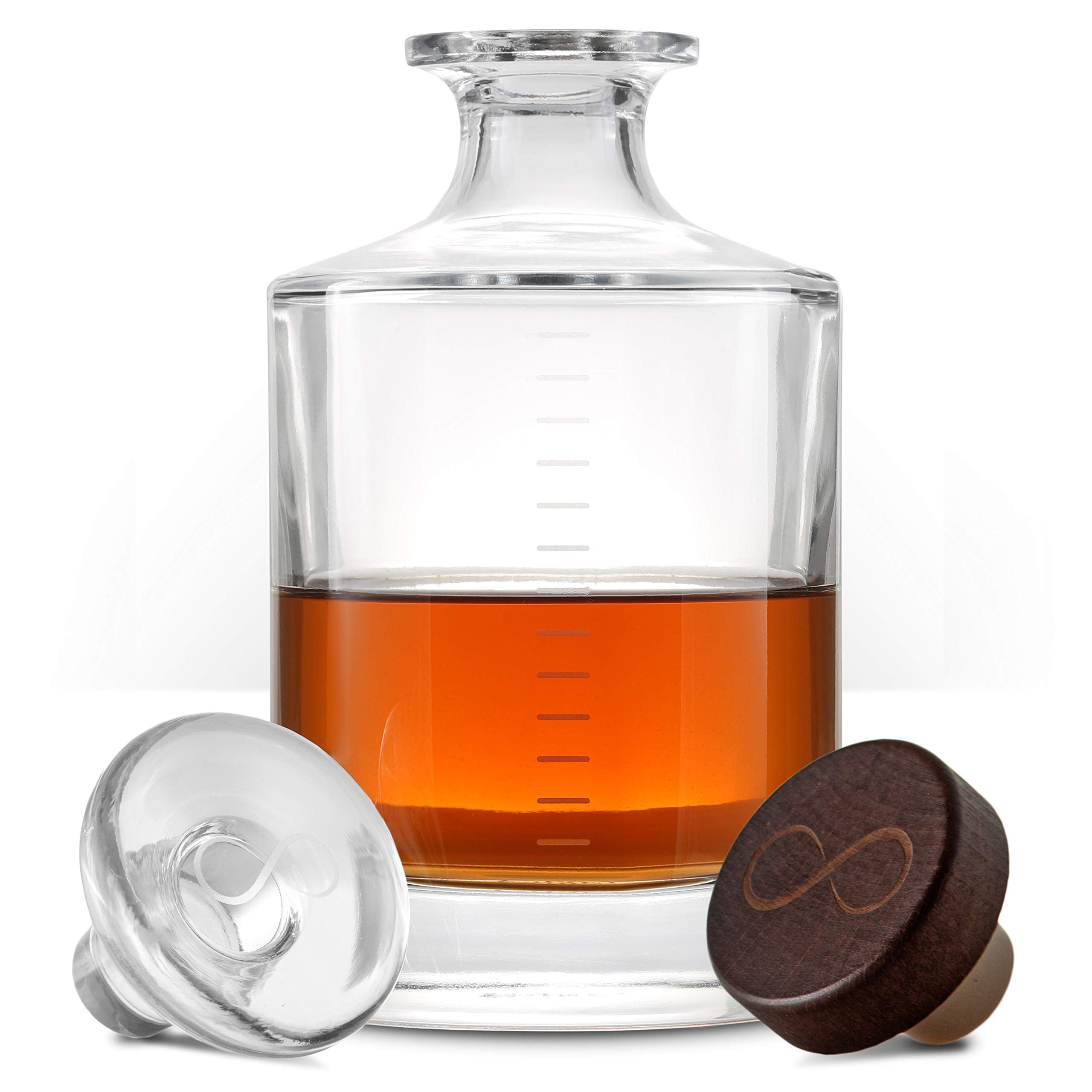 Whiskey Infinity Decanter - Cairn Craft Glass Whisky & Liquor Bottle and Synthetic Stopper (1L capacity with 2oz markings)