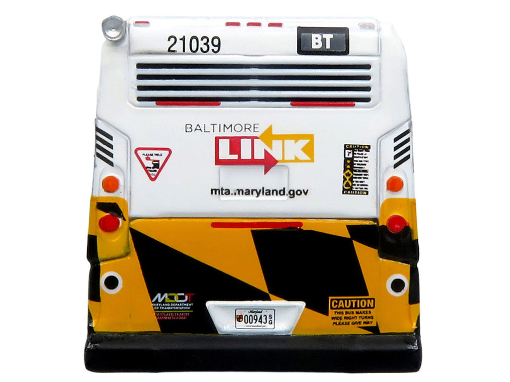 Nova Bus LFSH Hybrid Transit Bus "MTA Maryland" White with Red and Yellow Graphics "The Bus & Motorcoach Collection" Limited Edition to 504 pieces Worldwide 1/87 (HO) Diecast Model by Iconic Replicas