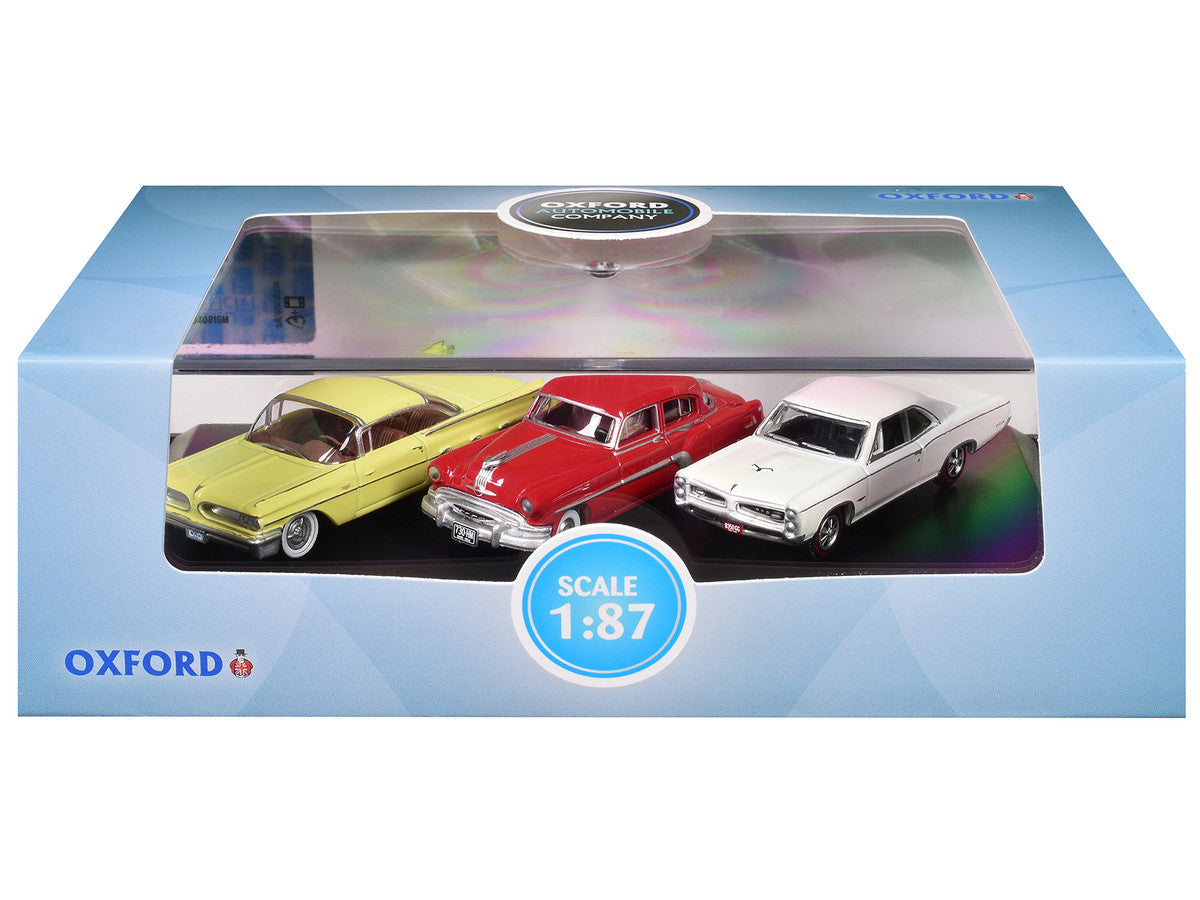 Pontiac Set of 3 Cars "100th Anniversary 2026" 1/87 (HO) Scale Diecast Model Cars by Oxford Diecast