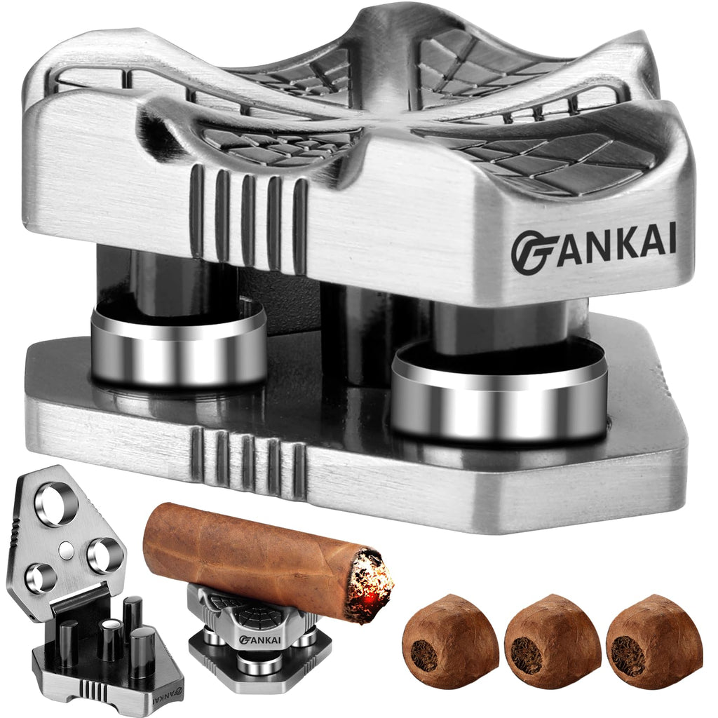 FANKAI 2 in 1 Cigar Punch with Cigar Holder Triple-Punch Cutter2 Cigar Stand 20-25-30 Ring Guage Hole Opener Multifunctional Puncher Tool (Silver)