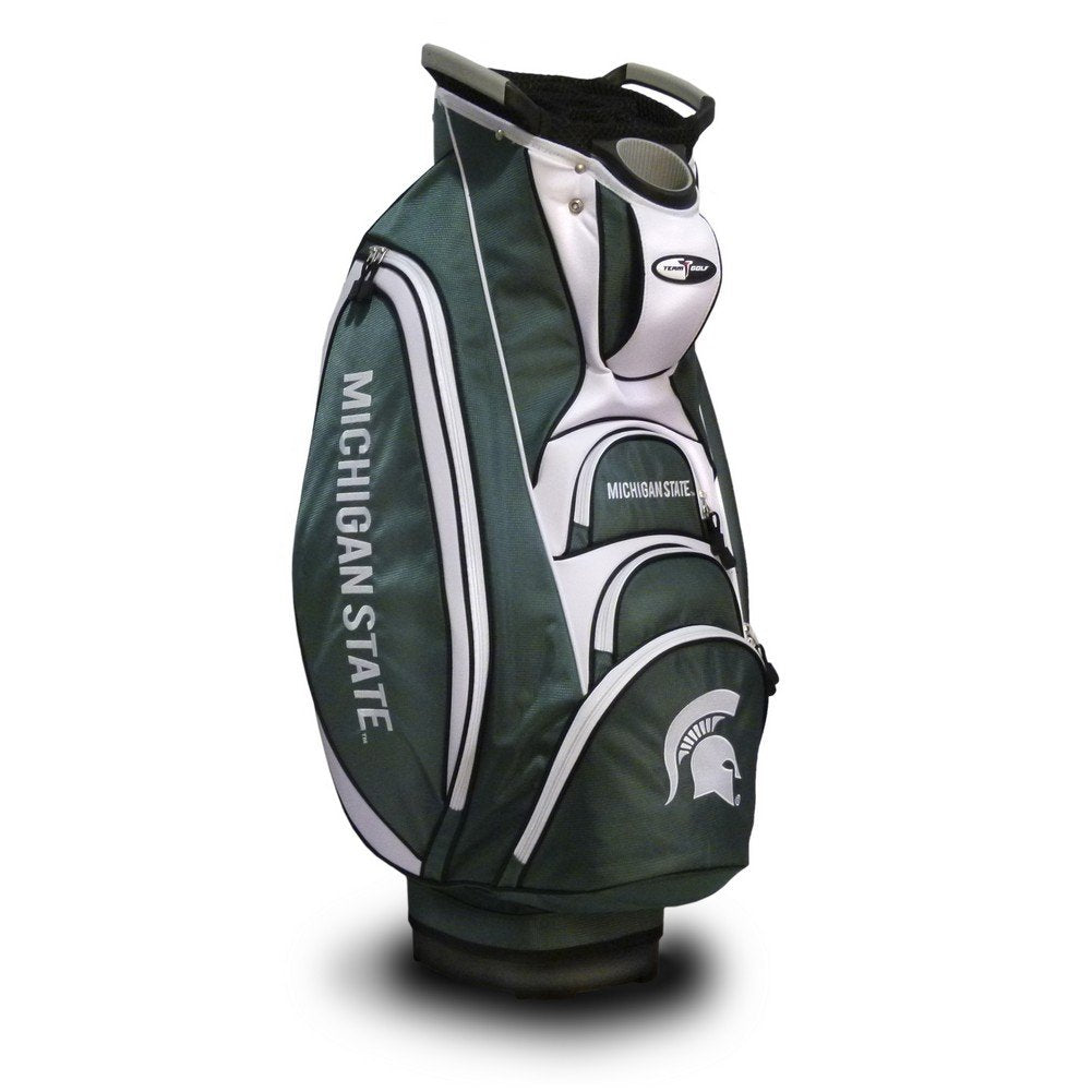 Team Golf NCAA Michigan State Spartans Victory Golf Cart Bag 10-way Top with Integrated Dual Handle & External Putter Well Cooler Pocket Padded Strap Umbrella Holder & Removable Rain Hood