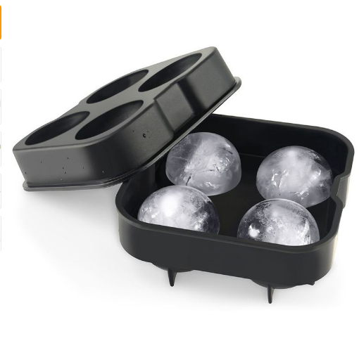 Black 4-Cavity Silicone Ice Ball Maker Tray