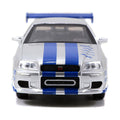 Brian's Nissan Skyline GT-R (R34) RHD (Right Hand Drive) Silver Metallic with Blue Stripes "2 Fast 2 Furious" (2003) Movie "Fast & Furious 25th Anniversary" Series 1/32 Diecast Car Model by Jada