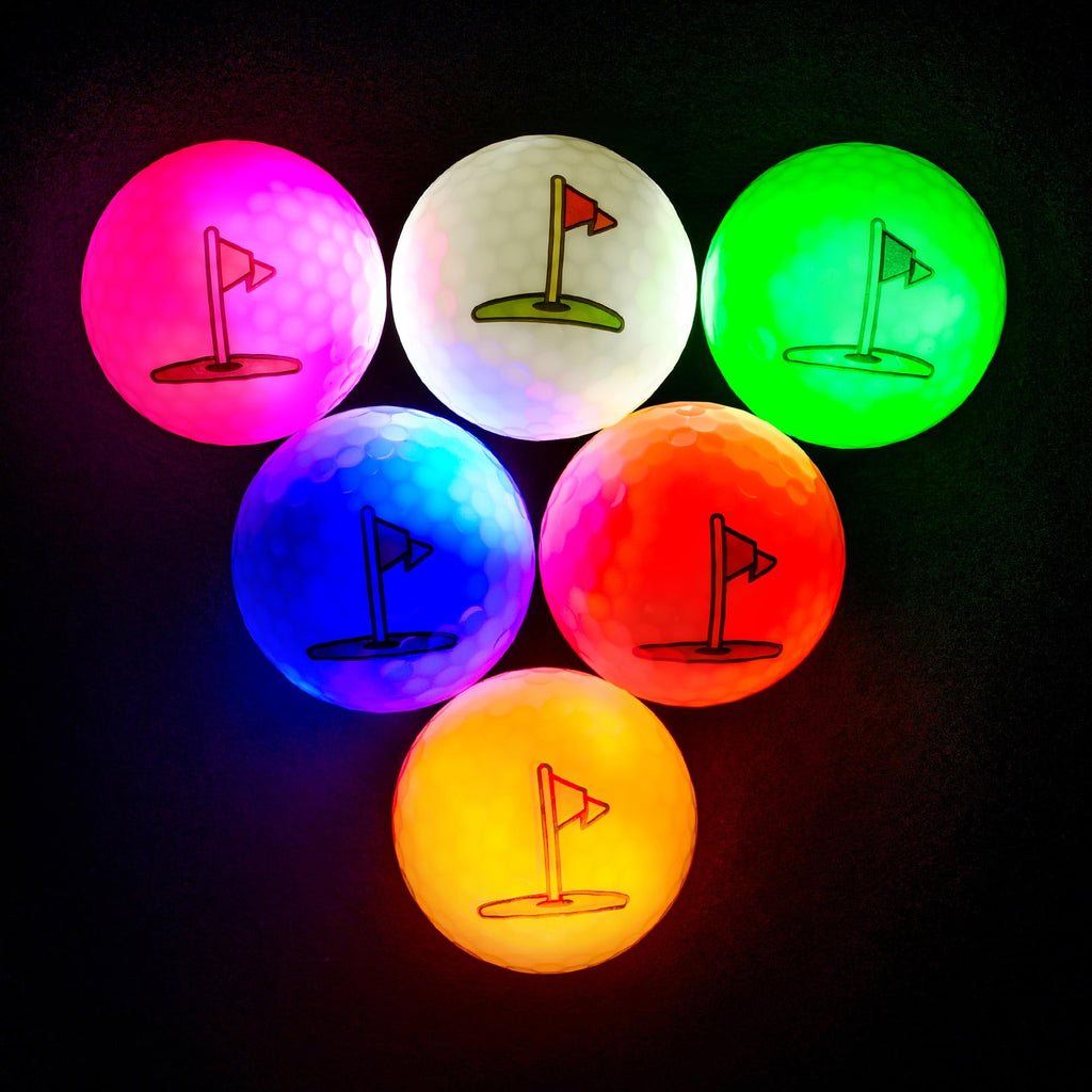 Mile High Life Glow in The Dark Golf Balls 6 pcs Flag Glowing Golf Balls Waterproof Light Up Golf Ball for Men and Women 40 Hours Lighting Life Span 6 Colors