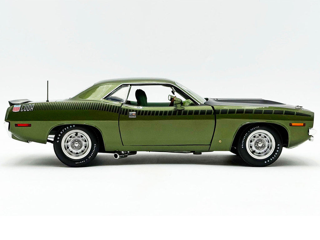 1970 Plymouth AAR Cuda Ivy Green Metallic with Black Stripes and Green Interior Limited Edition to 576 pieces Worldwide 1/18 Diecast Model Car by ACME