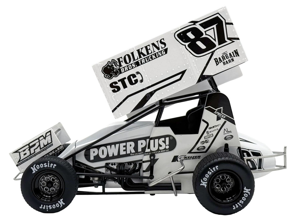 Winged Sprint Car #87 Aaron Reutzel "Power Plus" White (2026) 1/18 Diecast Model Car by ACME